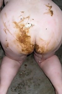 Plump, curvy plumper girl bending over with g-string underpants bulging